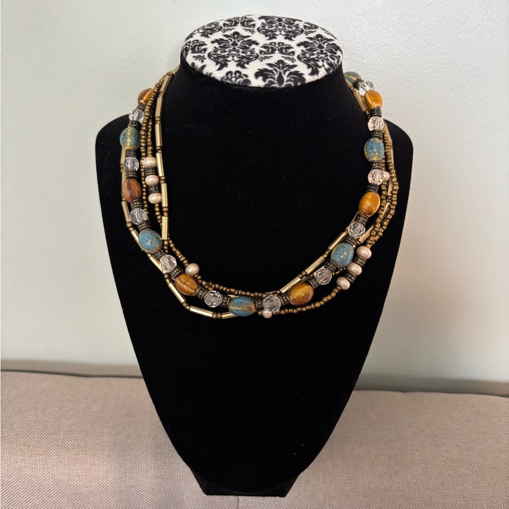 Premier Designs Global Five-Strand Brass Plated Boho Style Beaded Necklace 20225